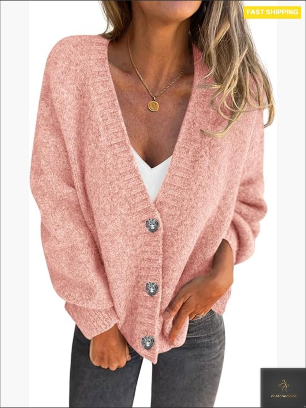 Oversized Chunky Knit V-Neck Cardigan Button Down Long Sleeve Cozy Fall